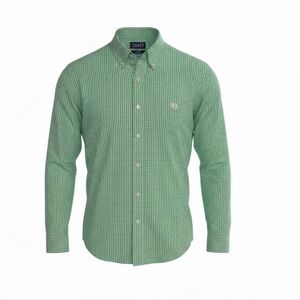 Chaps Green And White Checkered Shirt Button Down Collar